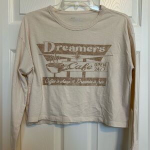Aerie Dreamers Cafe Graphic Long Sleeve crop tshirt XS coffee diner